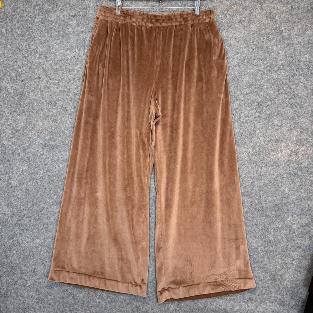 Skims Velour Wide Leg Pants Womens‎ XL Pull on Baggy Brown Velvet *read*